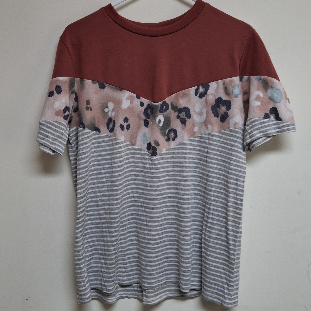 Haptics Supersoft Colorblock Striped and Leopard Print T-Shirt